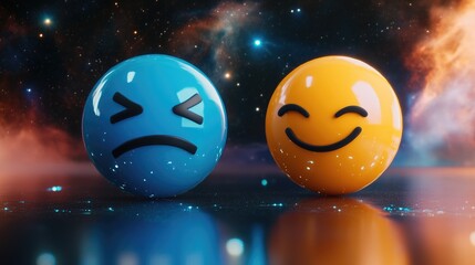 Opposing Emojis in a Cosmic Space Background