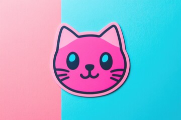 Obraz premium Pink Cat Face on Pink and Blue Background