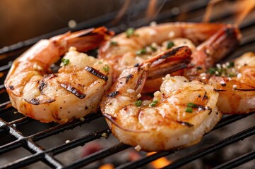Grilled Shrimp Skewers on Barbecue