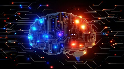 Fototapeta premium Futuristic AI concept with a glowing digital brain, high-tech innovation