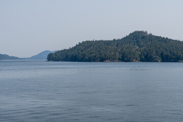 Panorama of the Strait of Georgia on a overcast cloudy summer day
