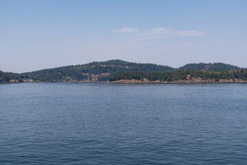Panorama of the Strait of Georgia on a overcast cloudy summer day