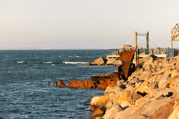 The wreck of French ship Barque Adolphe off the Stockton breakwall, Newcastle NSW
