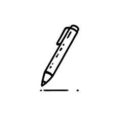 Simple Pen Icon: A clean and minimalistic line drawing of a pen, ideal for stationery, writing, or office-related designs. The pen is depicted at a slight angle, suggesting movement and action.