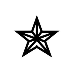Geometric Star Icon: A bold, black geometric star icon,  clean lines and sharp angles, suitable for various design projects. Perfect for minimalist designs. 