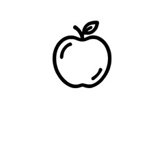 Simple Apple Icon:  A clean and minimal black and white line art illustration of a classic apple with a leaf, perfect for education, health, and technology themes.
