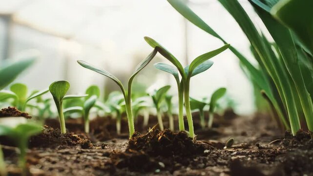 Eco-friendly cultivation of young green juicy shoots in the ground