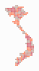 Vietnam dotted map. Digital style map of the country on white background. Vietnam shape with circle dots. Colored dots style. Large size circles. Plain vector illustration.