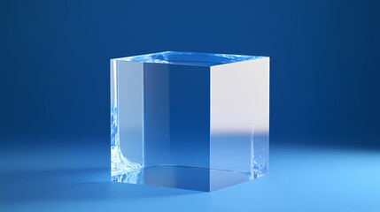 Transparent Cube Art on Blue Background