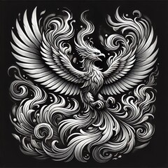 Fototapeta premium Black and White Phoenix Tattoo Design
