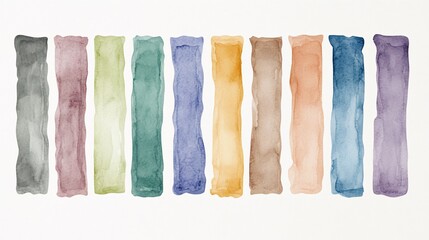 Twelve watercolor painted rectangles in various muted colors.