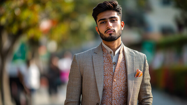 Man in Pathani Suit with a Graceful Waistcoat,