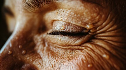 Fototapeta premium Close-Up of Aging Skin with Water Droplets on Eye and Eyelid