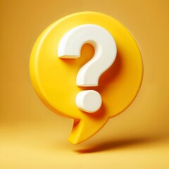 3D Yellow Question mark in speech bubble isolated on yellow background. 3d ren
