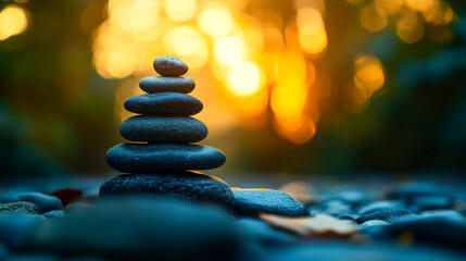 Obraz premium Stacked Stones Symbolizing Harmony and Balance in Nature,
