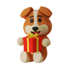 Dog bring giftbox mascot Animal 3D