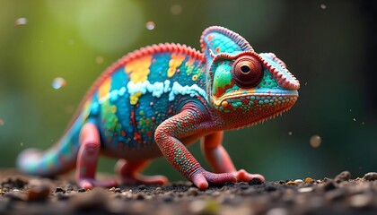 Obraz premium Vibrant Chameleon Portrait Colorful Reptile Wildlife