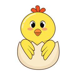 Cute Chick Emerging from Egg Illustration