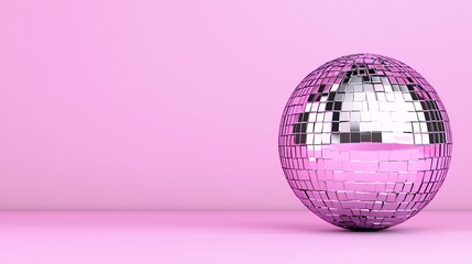 Bright Disco Ball Reflecting Light Against Pink Background