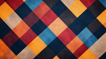 Colorful Diamond Pattern: A vibrant and dynamic background featuring a geometric pattern of intersecting diamonds in a variety of warm and cool colors.  The texture is slightly mottled.