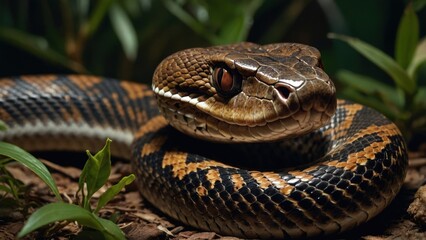 Obraz premium Close-up Realistic Snake with Textured Scales in Natural Habitat
