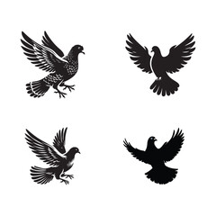 Black Pigeon Silhouettes Set for Nature and Wildlife Designs