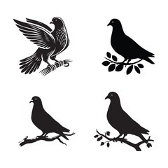 Set of Elegant Pigeon Silhouettes for Nature Themes