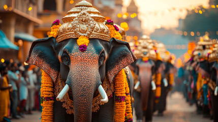Traditional Parade with Elephants in Mysore,