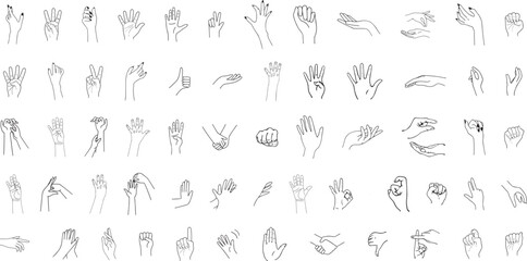 hand silhouette illustration, various hand gestures, perfect hand vector for sign language, communication visuals