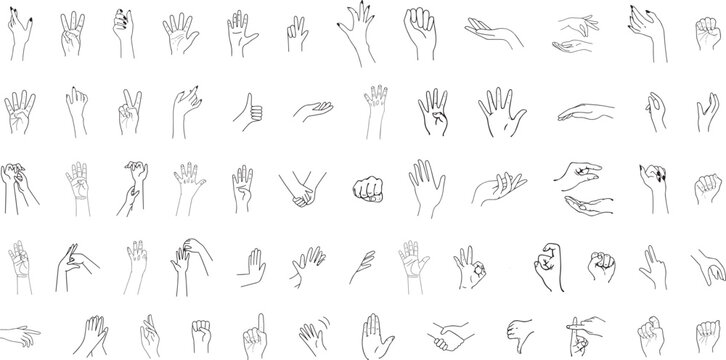 hand silhouette illustration, various hand gestures, perfect hand vector for sign language, communication visuals