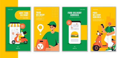 Restaurant Food Delivery Vector Illustration for Social Media Stories Templates
