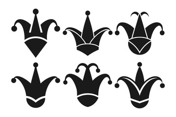 Collection of Simple Black Jester Hats on White Background
