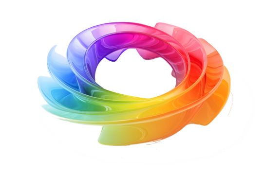 stylized rainbow in the shape of a spiral vortex, Png file, transparent background