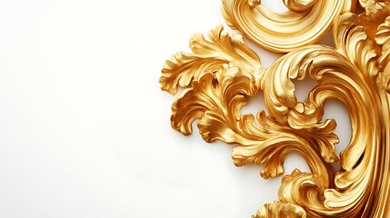 Ornate Golden Decorative Frame Detail Against White Background