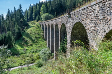The Chmarossky Viaduct at Telgart village. Technical monument railroad bridge. Slovakia.