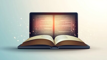Open book magically appearing on laptop screen.