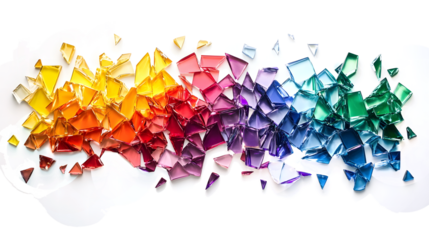 fragmented rainbow with shards of colors arranged like a shattered glass mosaic