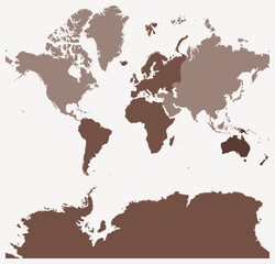 Fototapeta premium Map of the World. Just a simple border map with continent division. Brown color palette. Blank map with administrative division. Vector illustration.