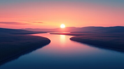 Obraz premium Serene sunset over a meandering river.