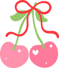 Cute Flat Design Cherry with ribbon bow