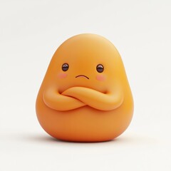 cute orange blob character, grumpy expression, crossed arms, simple design, kawaii style, minimalist background, 3D render, smooth texture, egg-shaped, adorable mascot, emotional, anthropomorphic, sof