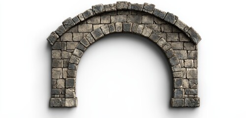 Stone archway, rustic, medieval, architectural detail, isolated on white background.