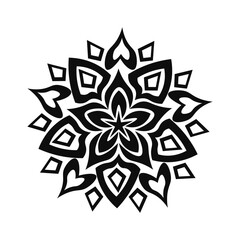 Intricate Black and White Mandala Design with Symmetrical Floral and Geometric Pattern