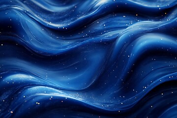 Abstract Blue Waves with Golden Sparkles
