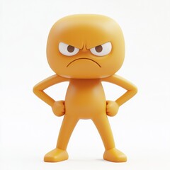 3D cartoon character, yellow round body, angry expression, furrowed brows, small arms, hands on hips, standing pose, minimalist design, matte texture, white background, simple shape, anthropomorphic, 