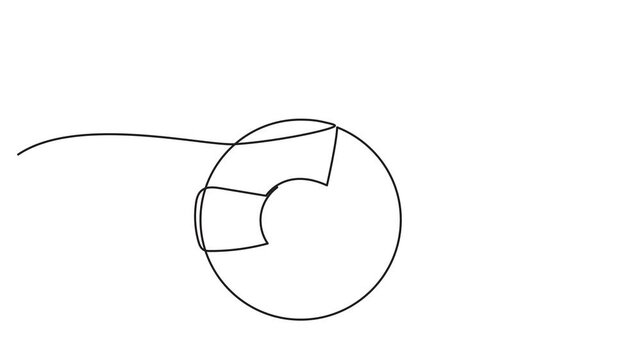 Hand drawing continuous line animation of lifebuoys, rescue belts, and an inflatable rubber ring with rope, symbolizing safety and assistance for drowning victims. The quick help a rescue ring provide