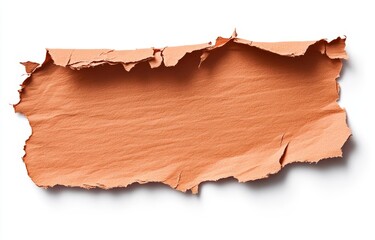 Torn peach paper piece isolated on white.
