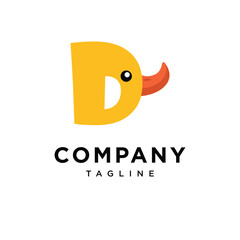 Letter D Duck Cute Logo Icon Vector