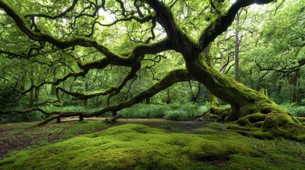 Fototapeta premium Majestic moss-covered trees in a enchanted woodland nature wonderland serene environment lush greenery scenic view