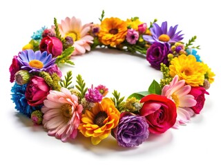 Obraz premium Colorful Flower Crown, Spring Floral Wreath, Watercolor, Isolated, Front View, Botanical, Floral Headpiece, Spring Flowers, Wreath Photography